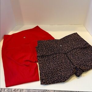 Set of (2) Crazy Yoga Leggings Size Small (4/6) Red & Leopard Print